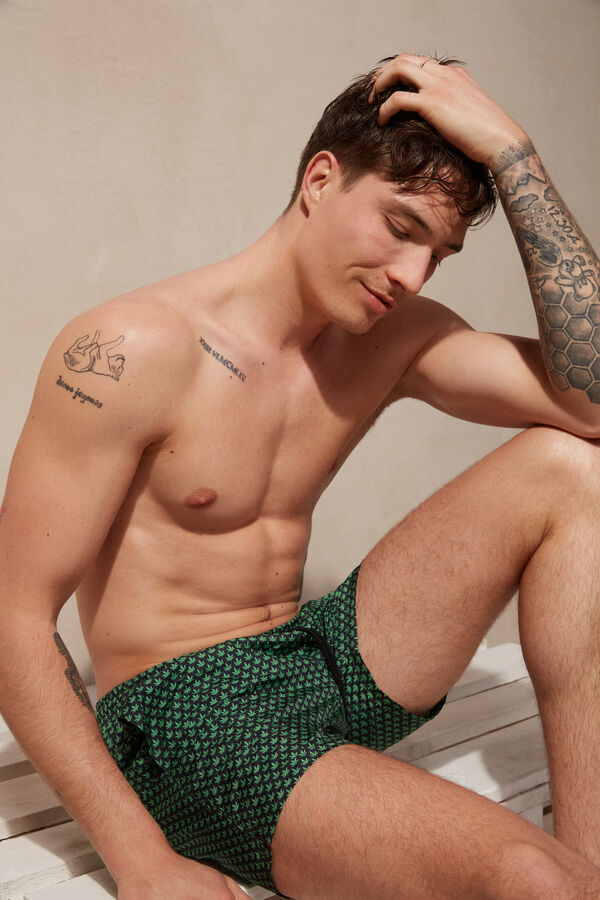 Intimssimi Micro Leaf Print Swim Trunks Verde | DPEVO20957