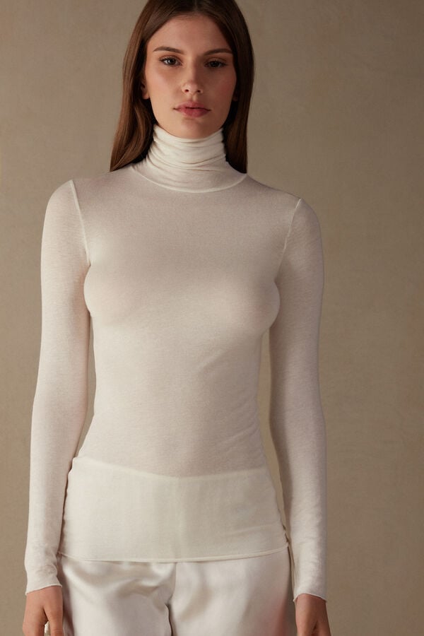 Intimssimi Modal Cashmere Ultralight High-Neck Top Blancas | APEDF36967