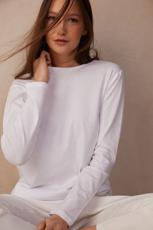 Intimssimi Oversized Long Sleeve Top in Supima® Cotton Blancas | PEJKU59306