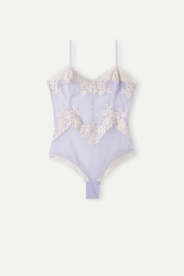 Intimssimi Pretty Flowers Tulle and Lace Bodysuit Violet | APEDF92080