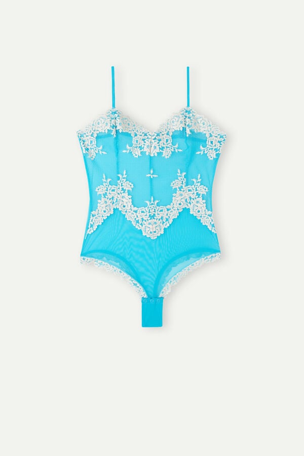 Intimssimi Pretty Flowers Tulle and Lace Bodysuit Azules | PEJBT94150