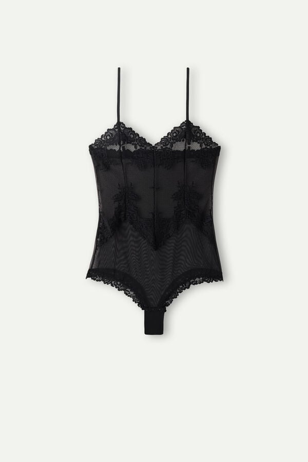 Intimssimi Pretty Flowers Tulle and Lace Bodysuit Negras | ZPEMJ14035