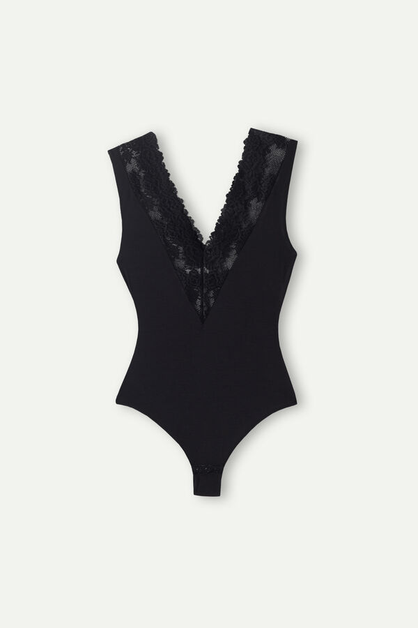 Intimssimi Pretty Flowers V-neck Bodysuit Negras | QPEUV85908