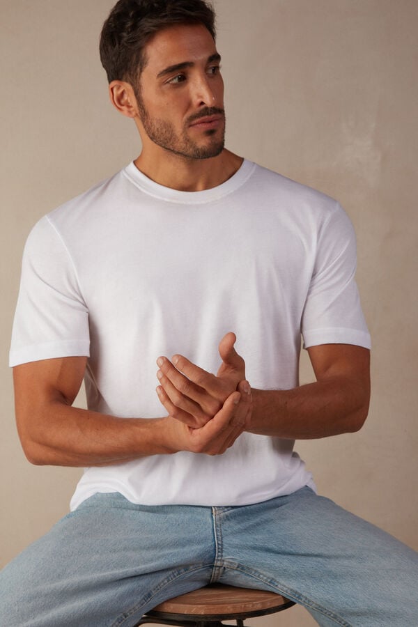 Intimssimi Regular Fit T-Shirt in Extrafine Supima® Cotton Blancas | PPEQX21542