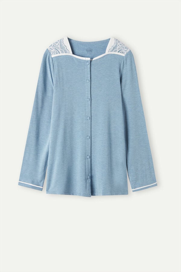 Intimssimi Romantic Bedroom Button Up Top in Modal with Lana Azules Claro | FPEUI18131