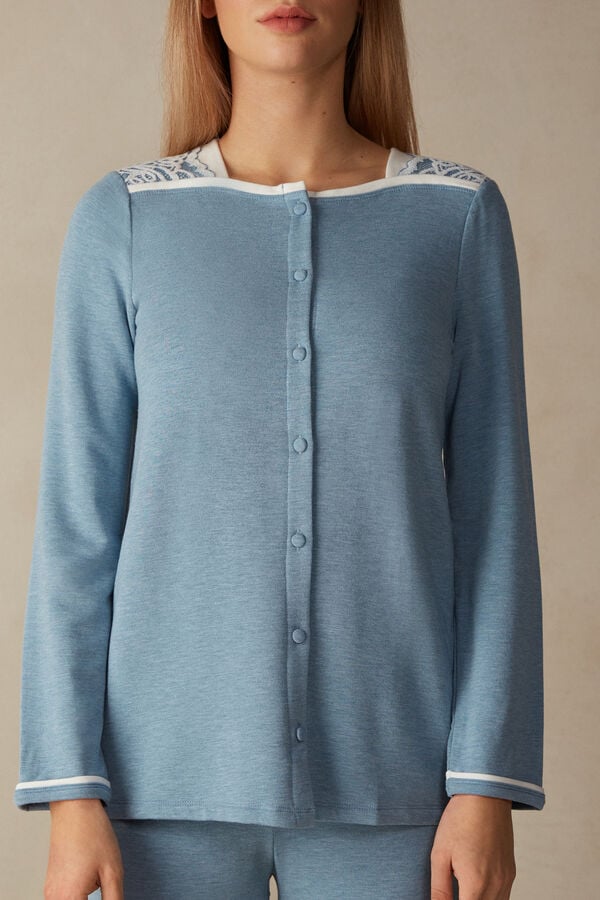 Intimssimi Romantic Bedroom Button Up Top in Modal with Lana Azules Claro | FPEUI18131