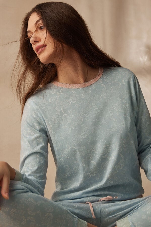 Intimssimi Romantic Cashmere Long Sleeve Cotton Top Azules Claro | TPEWZ42076