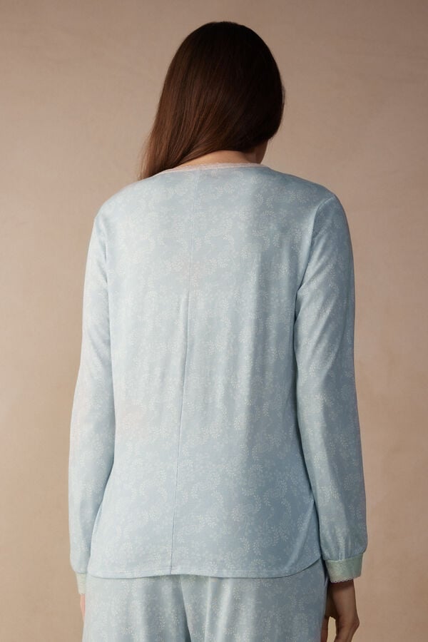 Intimssimi Romantic Cashmere Long Sleeve Cotton Top Azules Claro | TPEWZ42076