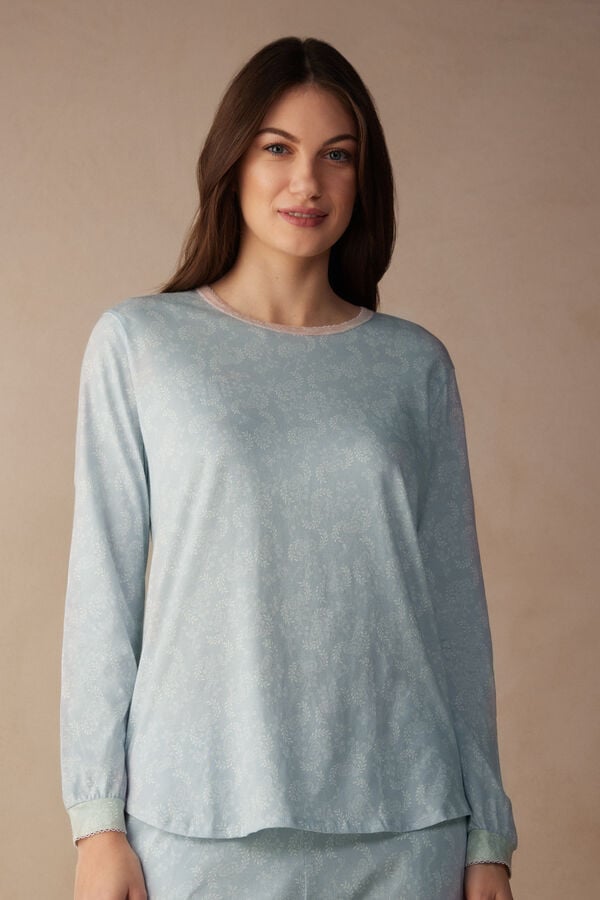 Intimssimi Romantic Cashmere Long Sleeve Cotton Top Azules Claro | TPEWZ42076