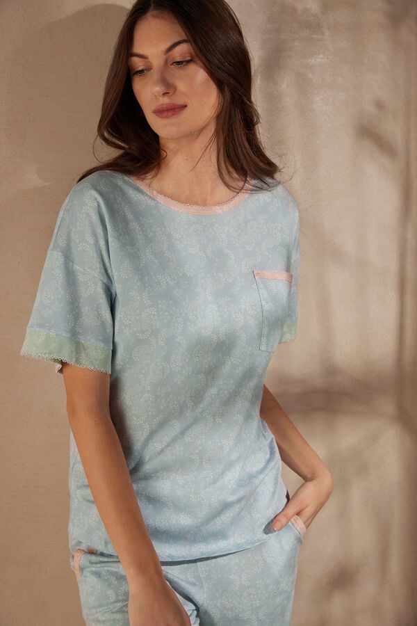 Intimssimi Romantic Cashmere Short Sleeve Cotton Top Azules Claro | UPEND15206