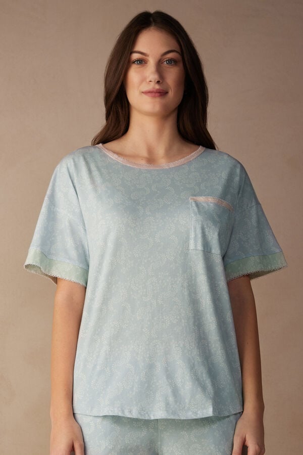 Intimssimi Romantic Cashmere Short Sleeve Cotton Top Azules Claro | UPEND15206