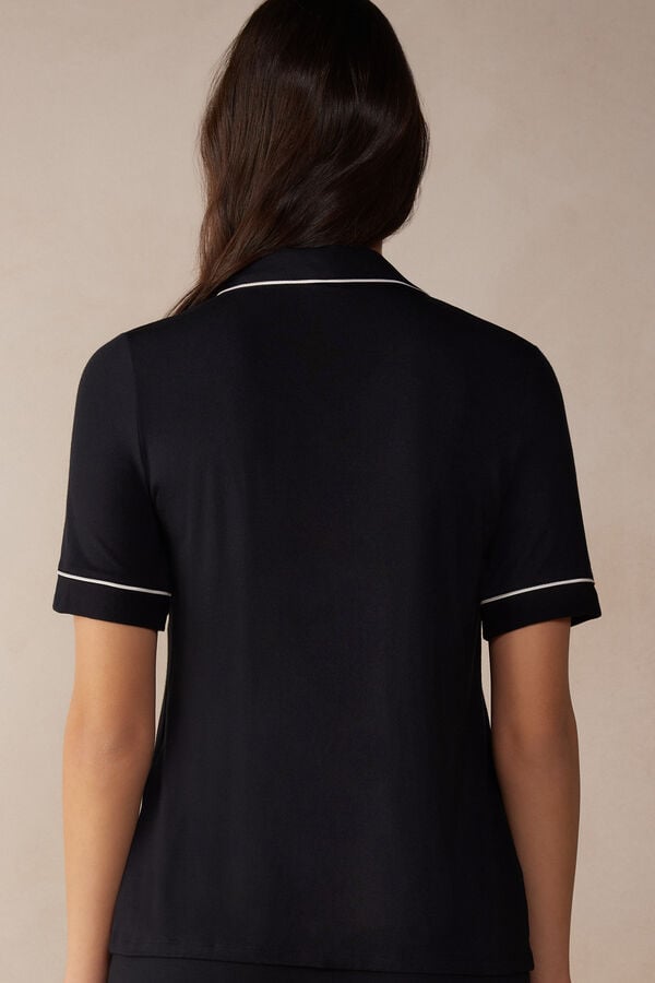 Intimssimi Short Sleeve Button Up Shirt in Modal Negras | GPEEC74806