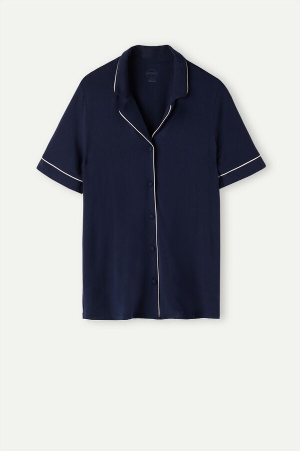 Intimssimi Short Sleeve Button Up Shirt in Modal Azules | PEJBT87264