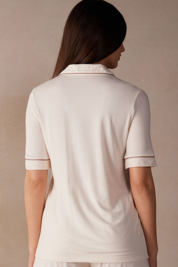 Intimssimi Short Sleeve Button Up Shirt in Modal Natural | ZPENQ76650