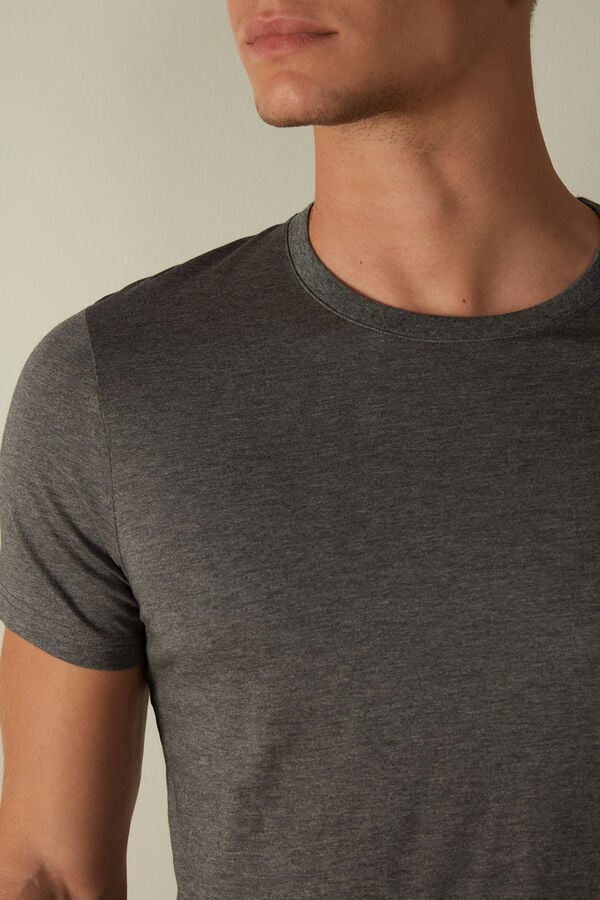 Intimssimi Short Sleeve Crew Neck T Shirt in Supima® Cotton Gris Oscuro | EPEHC88095