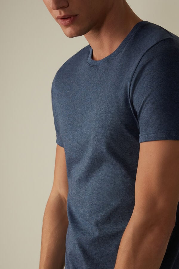 Intimssimi Short Sleeve Crew Neck T Shirt in Supima® Cotton Azules | EPEVG29000