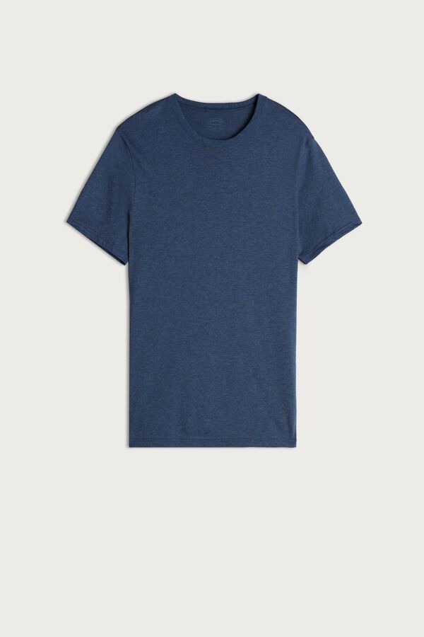 Intimssimi Short Sleeve Crew Neck T Shirt in Supima® Cotton Azules | EPEVG29000