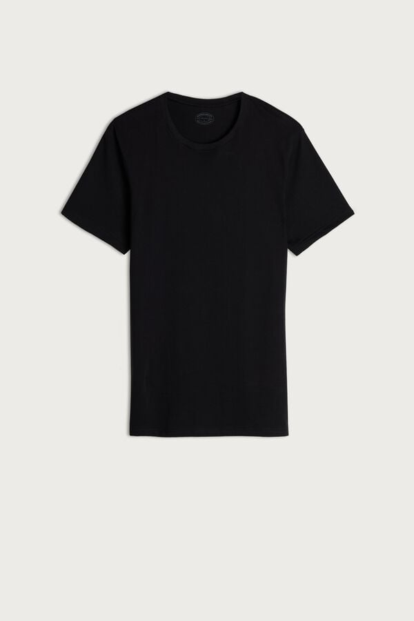 Intimssimi Short Sleeve Crew Neck T Shirt in Supima® Cotton Negras | GPEUC73599