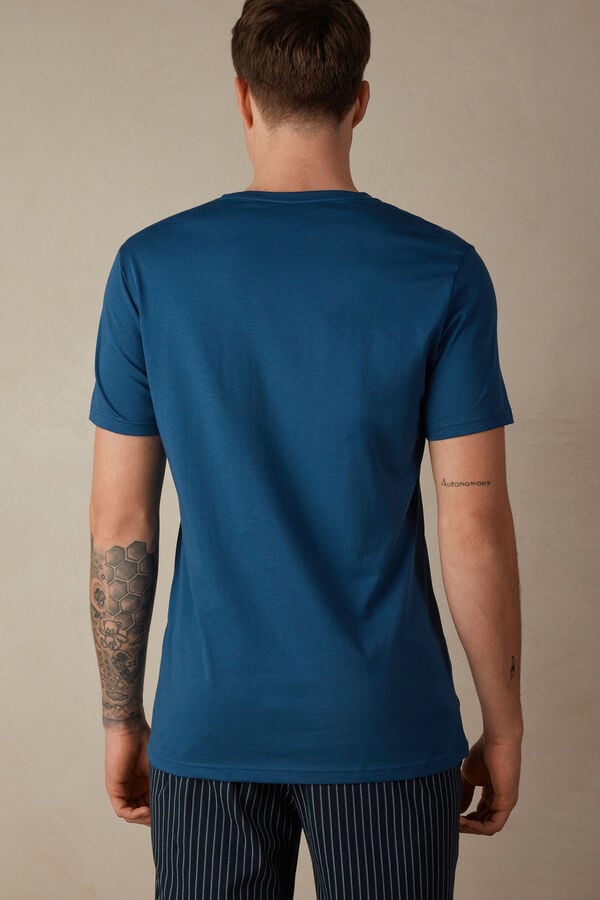 Intimssimi Short Sleeve Crew Neck T Shirt in Supima® Cotton Azules | LPESX13823