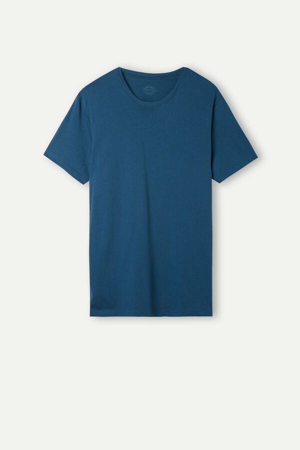 Intimssimi Short Sleeve Crew Neck T Shirt in Supima® Cotton Azules | LPESX13823