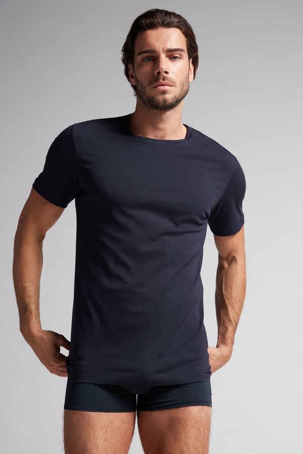 Intimssimi Short Sleeve Crew Neck T Shirt in Supima® Cotton Azules | LPESX73797