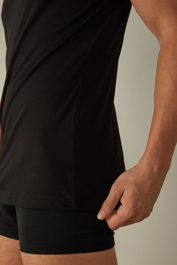 Intimssimi Short-Sleeve Crew-Neck T-Shirt in Extra-Fine Supima® Cotton Negras | LPETR28240