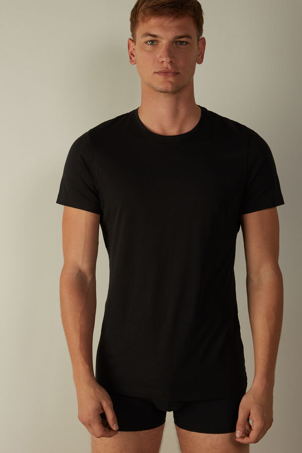 Intimssimi Short-Sleeve Crew-Neck T-Shirt in Extra-Fine Supima® Cotton Negras | LPETR28240