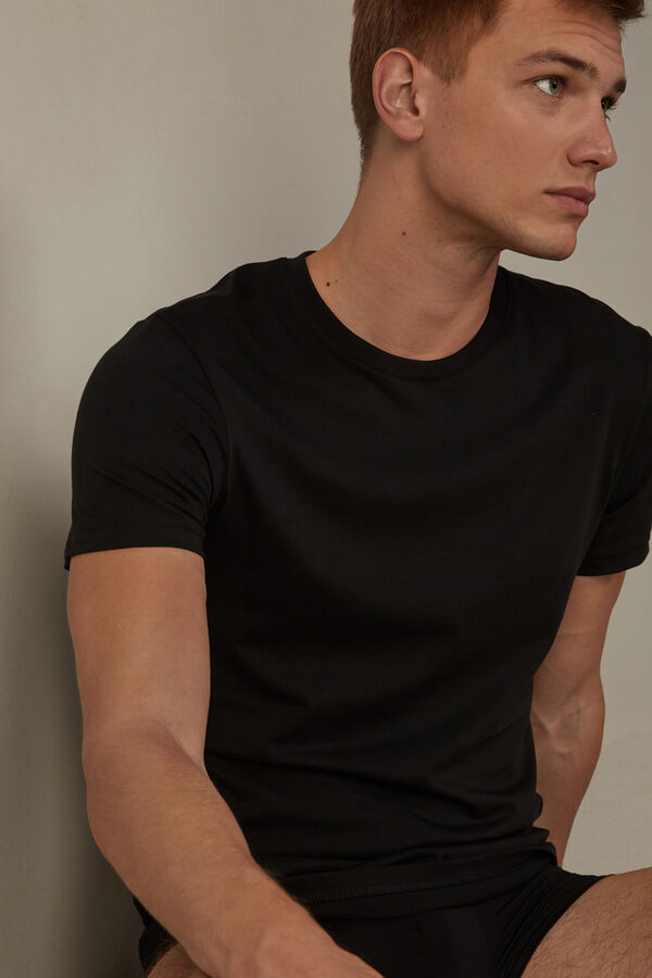 Intimssimi Short Sleeve Crew Neck T Shirt in Supima® Cotton Negras | PECIF68143