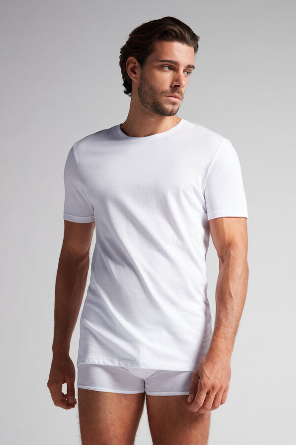 Intimssimi Short Sleeve Crew Neck T Shirt in Supima® Cotton Blancas | PEDFL71662