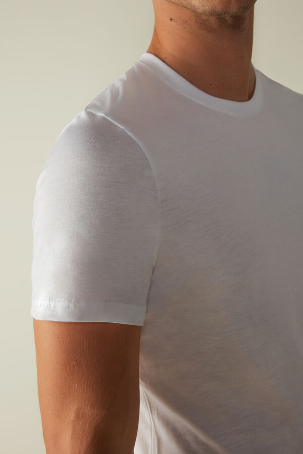 Intimssimi Short Sleeve Crew Neck T Shirt in Supima® Cotton Blancas | PEDFL71662