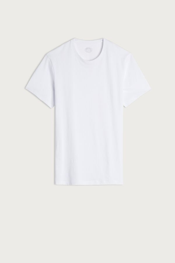 Intimssimi Short Sleeve Crew Neck T Shirt in Supima® Cotton Blancas | PEDFL71662