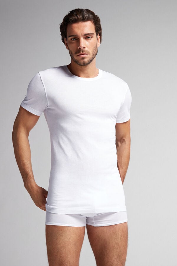 Intimssimi Short-Sleeve Crew-Neck T-Shirt in Extra-Fine Supima® Cotton Blancas | PEEGJ42583