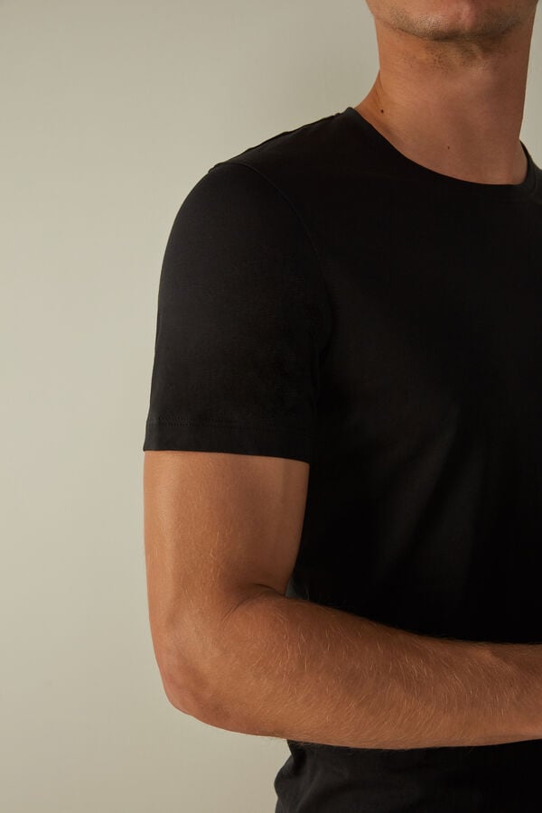 Intimssimi Short-Sleeve Crew-Neck T-Shirt in Extra-Fine Supima® Cotton Negras | PEJBT28963