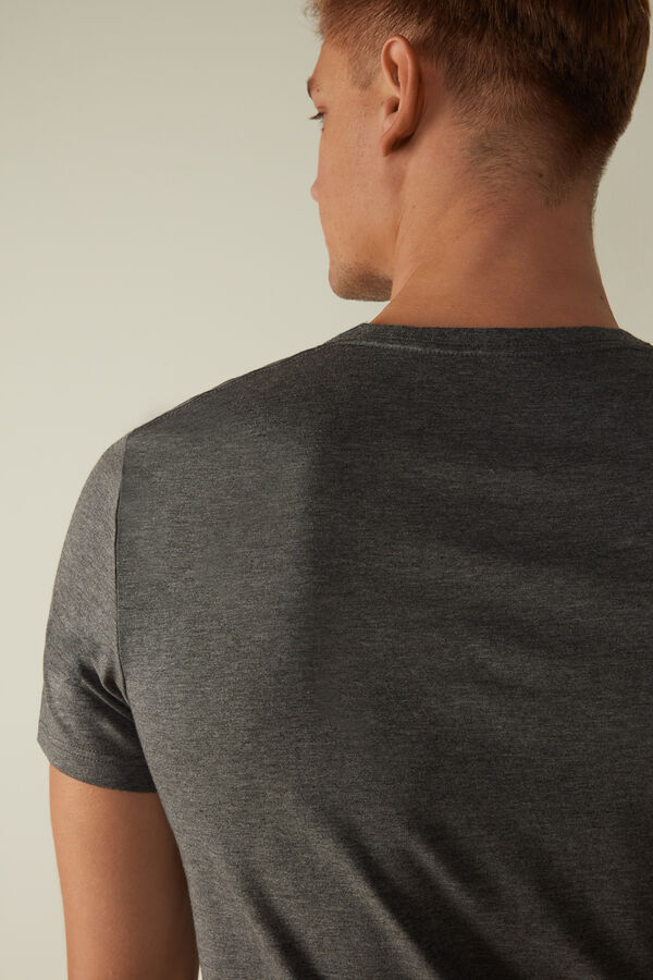 Intimssimi Short Sleeve Crew Neck T Shirt in Supima® Cotton Gris Oscuro | PEZDE50161