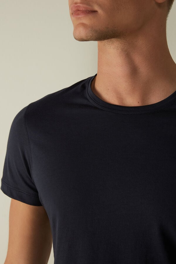 Intimssimi Short-Sleeve Crew-Neck T-Shirt in Extra-Fine Supima® Cotton Azules | XPEGW24641