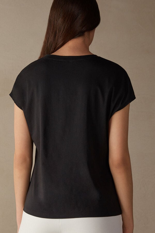 Intimssimi Short Sleeve Crew Neck Top in Supima® Ultrafresh cotton Negras | EPEHC36280