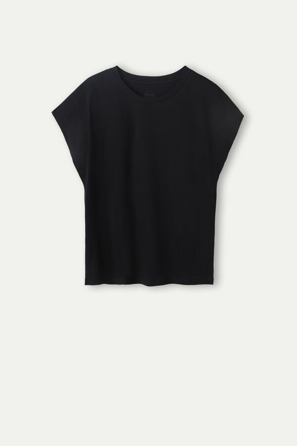 Intimssimi Short Sleeve Crew Neck Top in Supima® Ultrafresh cotton Negras | EPEHC36280