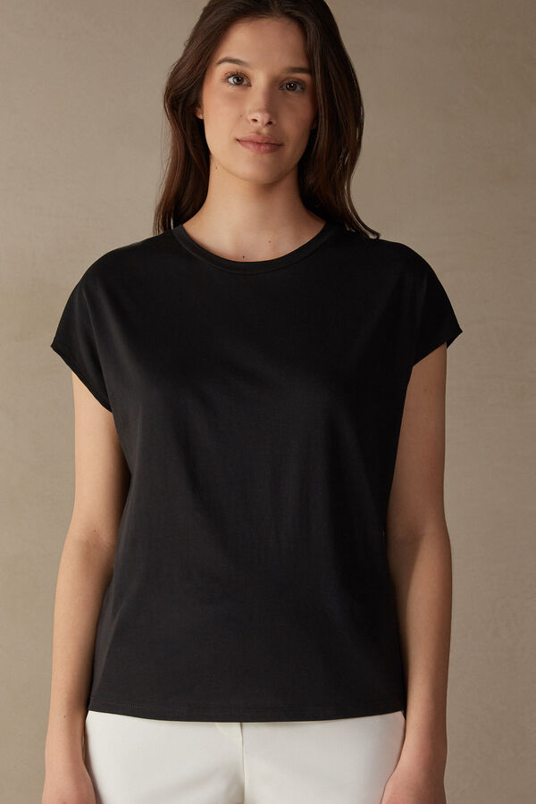 Intimssimi Short Sleeve Crew Neck Top in Supima® Ultrafresh cotton Negras | EPEHC36280