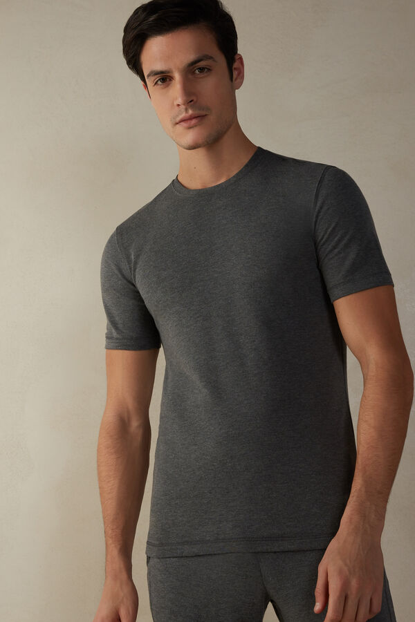 Intimssimi Short-Sleeve Modal-Cashmere Top Gris Oscuro | APEDF72103