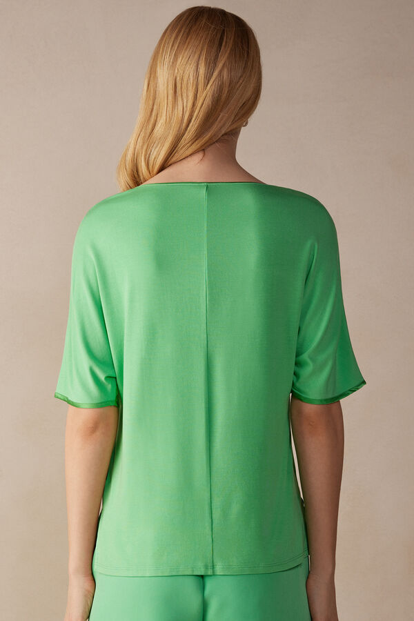 Intimssimi Short Sleeve Silk and Modal Top Verde | BPESD29761