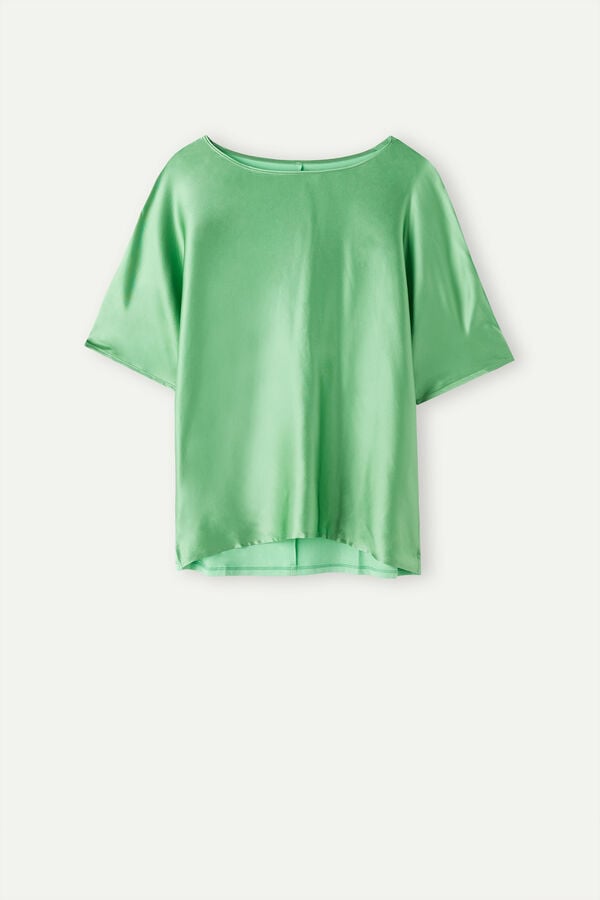 Intimssimi Short Sleeve Silk and Modal Top Verde | BPESD29761