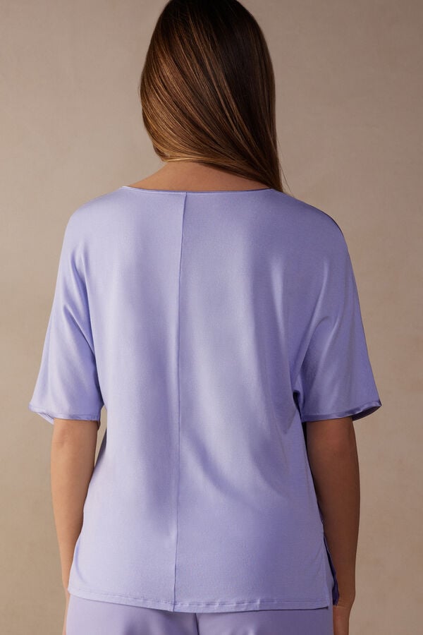 Intimssimi Short Sleeve Silk and Modal Top Violet | BPESO76503