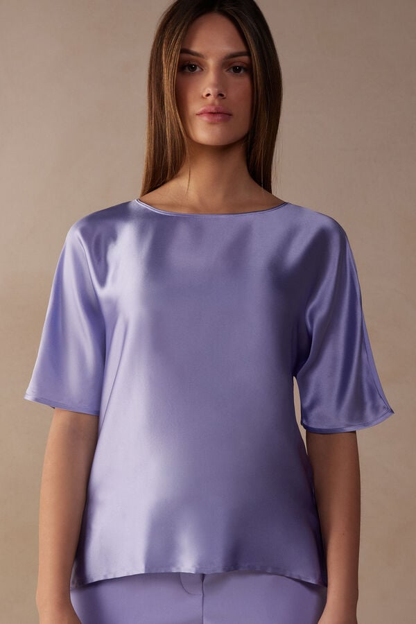 Intimssimi Short Sleeve Silk and Modal Top Violet | BPESO76503