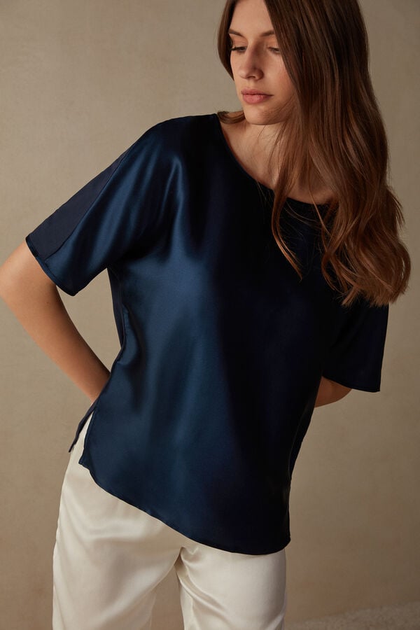 Intimssimi Short Sleeve Silk and Modal Top Azules | PEEAH14984