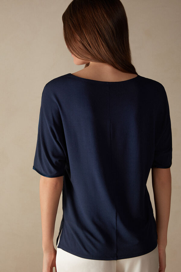 Intimssimi Short Sleeve Silk and Modal Top Azules | PEEAH14984