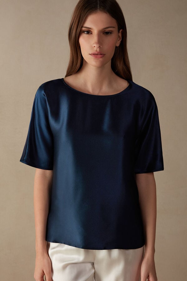 Intimssimi Short Sleeve Silk and Modal Top Azules | PEEAH14984