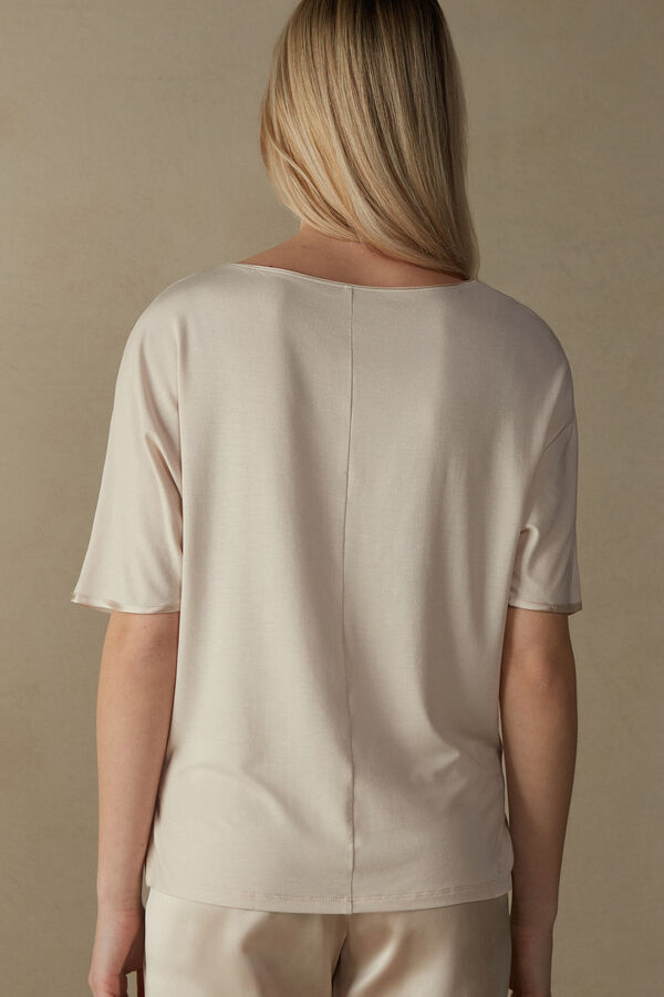 Intimssimi Short Sleeve Silk and Modal Top Natural | PEJBT25397