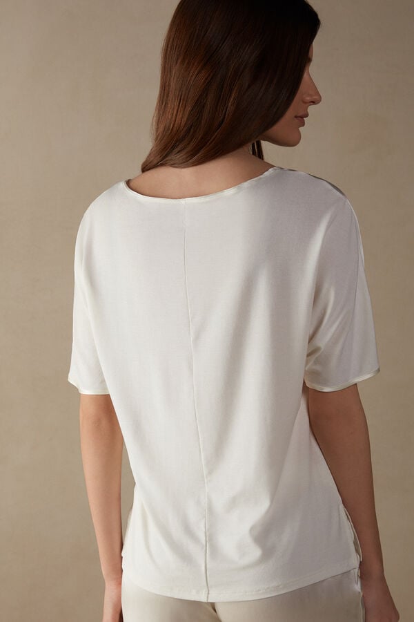 Intimssimi Short Sleeve Silk and Modal Top Blancas | TPEWZ57978