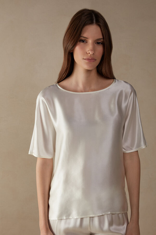 Intimssimi Short Sleeve Silk and Modal Top Blancas | TPEWZ57978