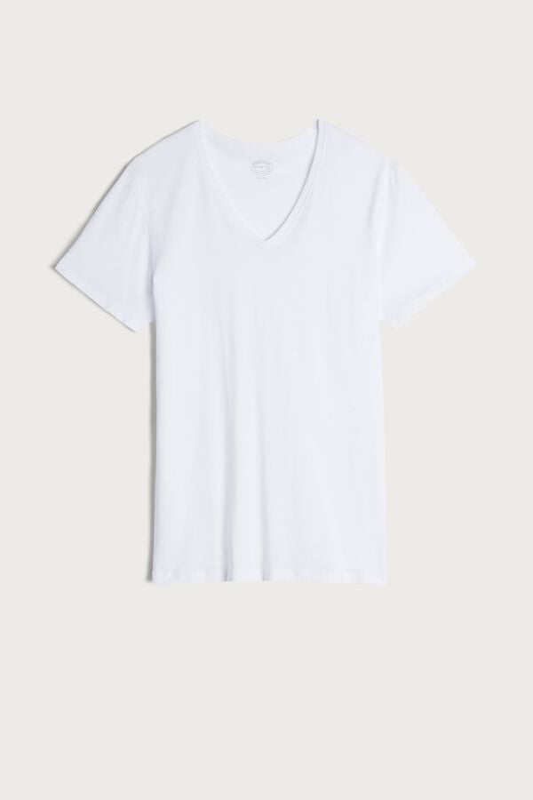 Intimssimi Short-Sleeve V-Neck T Shirt in Extra-Fine Supima® Cotton Blancas | DPEVO97291